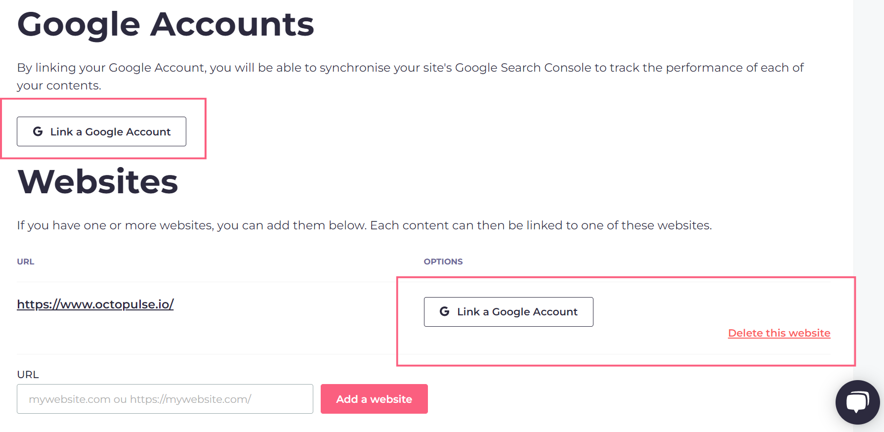 Manage websites